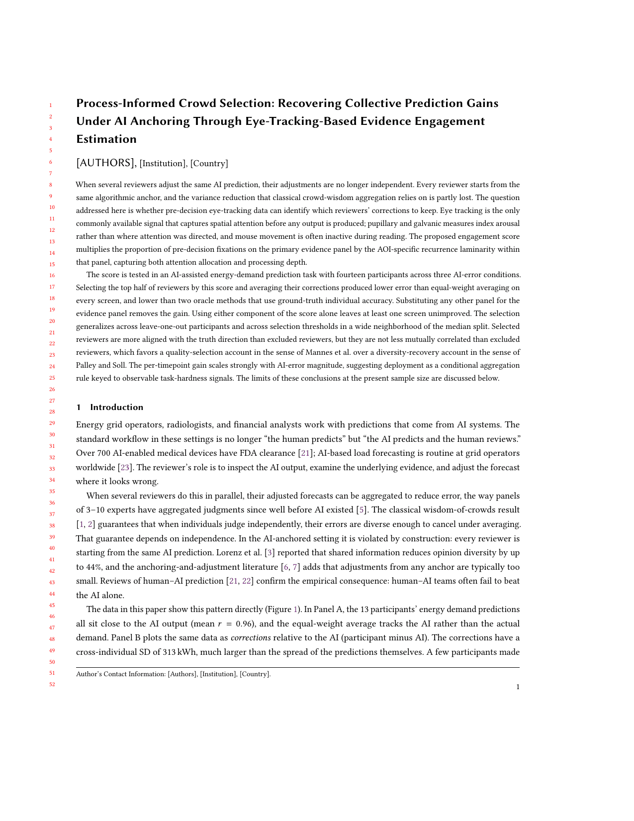 First page of Process-Informed Crowd Selection manuscript (submitted to ToCHI, 2026)